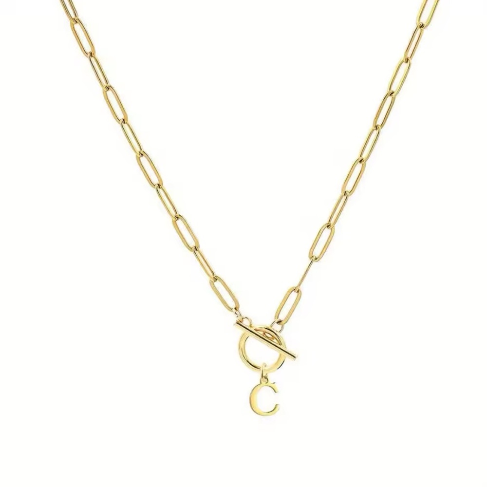 C - Letter Classic Initial Necklace - Stainless Steel-18KGold Plated-Best Gift